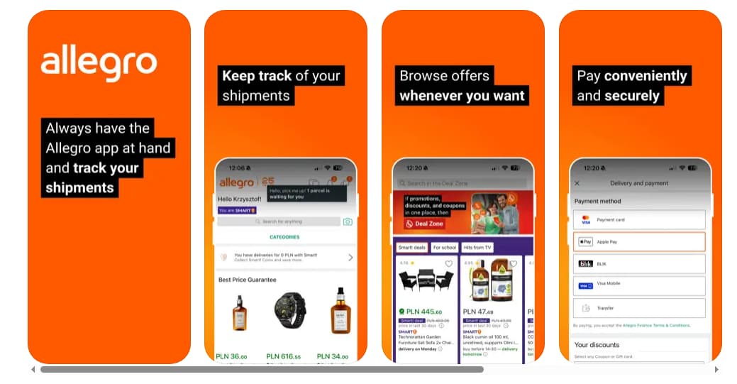 Główne funkcje aplikacji Allegro